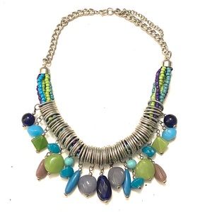 Chunky and Fun Blue Green Beaded statement necklace